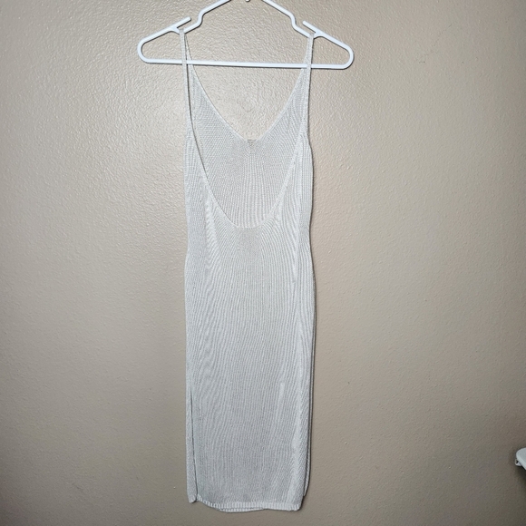 Womens |S| Beige Lightweight Open Knit Side Slit Knee Length Tank Cover-Up - Picture 5 of 7